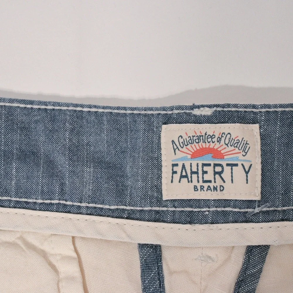 Faherty Malibu Chino Shorts Men's Sz 34 Beige Linen Cotton Blend Casual Light